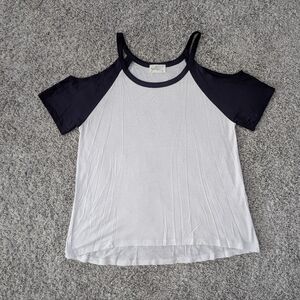 Glitz white & Navy shirt with cut out shoulders